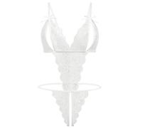 KSJEHW Donna Sexy Intima Babydoll Camicia da Notte in Pizzo Trasparente Intima da Notte Scollo a V Aperto Erotics Sleepwear Hot Hollow Halter Lingerie Body Sexy Pigiama Set(Bianco)