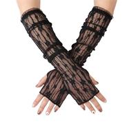 KSJEHW Guanti Senza Dita in Pizzo da Donna Guanti da Sposa Eleganti Guanti Lunghi al Gomito Floreali da Donna Accessori per Costumi da tè per l'Opera da Sposa da Donna(Nero)