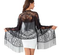 KSJEHW Scialli da Sposa Sciarpa di Pizzo per Abito da Sera Scialle Stola da Donna（Nero）