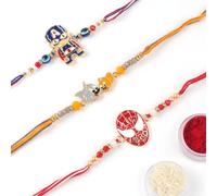 KSJONE 3 pezzi Rakhi dal design assortito per fratello Raksha Bandhan Rakhi fantasia per Bhaiya/Bhabhi/fratelli Rakshabandhan Rakhi speciale per ragazze e ragazzi