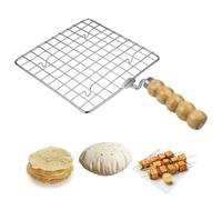 KSJONE Acciaio inossidabile multifunzionale filo cottura a vapore raffreddamento e cottura Barbecue Rack quadrato filo torrefazione Rack/Papad Jali/Roti Grill forma rotonda con manico in legno