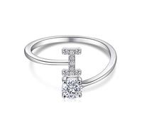 KSKAN Anelli Iniziali Regolabili per Donne E Ragazze, Anelli in Argento Sterling S925, Anelli con Lettera Iniziale Cz in Zirconi Cubici per Regali per La Festa della Mamma, Lettera I