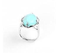 KSKAN Anello Donna, Anelli Regolabili Vintage Turchese Anelli Aperti in Cristallo Naturale Argentato Quattro Artigli Ovali Reiki Balance Anelli per Le Dita Gioielli Regalo di Nozze per Donna Uomo