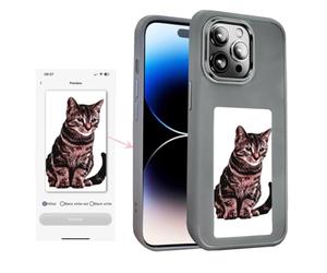 KSOPUERT Smart Ink Screen Custodia per iPhone 13/iPhone 14, supporta la trasmissione NFC immagine fai da te (grigio)