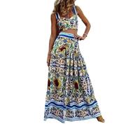 ksotutm Set di 2 pezzi gonna da donna con stampa animalier top a vita alta maxi gonna da donna abiti da vacanza alla moda
