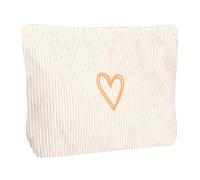 Ksriylm Simpatico astuccio per il trucco da donna, piccola borsa per il trucco, con cerniera, per cosmetici, cosmetici, estetica, da viaggio, idea regalo, Cuore Beige Semplice, 10.5×7.87in (26.7×