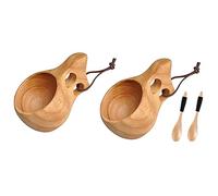 Ksrnsne Set di 2 Tazze in Legno Stile Nordico Tazza Kuksa Portatile all'aperto Tazza da Bere Tazza di caffè in Legno con Cucchiaio di Legno