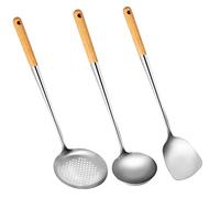 Ksrnsne Spatola e Mestolo per Wok, Set di Utensili per Mestolo per Schiumarola, Spatola da 17 Pollici per Wok, Spatola per Wok nel Acciaio Inossidabile 304