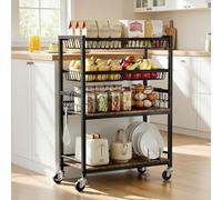 Kssiaz Carrello Portaoggetti da Cucina, Carrello Snack a 4 Ripiani con Ruote, Cestino per Frutta e Verdura, Organizzatore con 4 Cestelli in Rete Rimovibili per Cucina, Bagno, Soggiorno, Ufficio, Nero