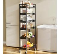 Kssiaz Carrello Portaoggetti Sottile, Carrello a 6 Ripiani con Ruote, Scaffalatura Sottile Mobile Multiuso per Cucina, Bagno, Lavanderia, Soggiorno, Spazi Ristretti, 9,84 pollici (L)