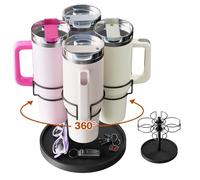 Kssiaz Organizzatore di Tazza per Stanley da 40 oz con Manico, Portatazze Girevoli per Stanley a 4 Scomparti, Organizzatore di Bicchieri per Armadi da Cucina con Vassoio, Nero