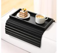 Kssiaz Vassoio per divano con braccioli, in bambù, pieghevole, con supporto per snack/cellulare/tazze, colore: nero