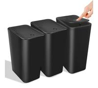Kssvzz 3 Pezzi Pattumiera Bagno con Coperchio, 10L Cestino Spazzatura Diverse Colorazioni, Bidoncino Bagno Realizzata in Plastica di Alta Qualità, 22x16x33cm (Nero)
