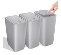 Kssvzz 3 Pezzi Pattumiera Bagno con Coperchio, 10L Cestino Spazzatura Diverse Colorazioni, Bidoncino Bagno Realizzata in Plastica di Alta Qualità, 22x16x33cm (Grigio)