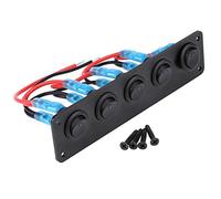 KSTE Pannello Interruttori Auto, 12-24 V 5 Gang Round Dash Rocker Attiva/disattiva pannello interruttori, 5 Gang Rocker Switch Board, LED blu for camper camper barca nautica auto marina barca