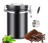 Ksvaye 1,8L Barattolo Caffe Contenitore Caffe In Acciaio Inossidabile, Barattolo Caffè Ermetico con Cucchiaio per Conservare Chicchi di Caffè, Spezie e Frutta Secca (nero)
