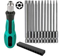 Ksvaye 12 pezzi T6-T40 Cacciaviti Torx, 100 mm 1/4" Magnetico Asta esagonale Punta Avvitatore Lungo, Strumenti di Set di Punte Torx Elettriche a Lungo in Acciaio S2, con T30 e Manico