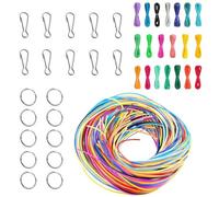 Ksvaye 200 corde per scoubidou in plastica, elastiche, per braccialetti Scooby Doo, con 10 clip a scatto + anelli portachiavi per la creazione di gioielli fai da te e collane
