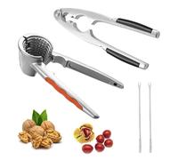 Ksvaye 4 Pezzi Set di Schiaccianoci Metallo Schiaccianoci a Molla con 2 Forchetta in Noce Spacca Noci e Nocciole Spaccanoci Con Maniglia Antiscivolo Noce Pinza per Mandorle Nocciole Aragoste Granchi
