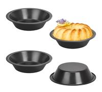 Ksvaye 4 Pezzi Stampo Crostata Ø12cm Teglia Crostata in Acciaio al Carbonio Mini Teglia Rotonda per Quiche Antiaderenti Stampi per Crostatine Monoporzione per Budini Muffin Torte Biscotti (Nero)