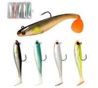 Ksvaye 5 Pezzi Esche Artificiali Spinning Mare Esche da Pesca Siliconiche Esca da Pesca 9cm Artificiale di Gomma T-coda Esca Pesca per Spigole Bass Lucci Trote Pesci Carnivori (12,3g)