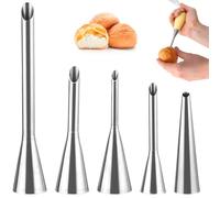 Ksvaye 5 Pezzi Ugello di Riempimento Ugello per Tubazioni a Velo Lungo in Acciaio Inossidabile Beccucci per Pasticceria Riutilizzabile per Cupcake Riempimento Donuts Eclairs Pasticcerie