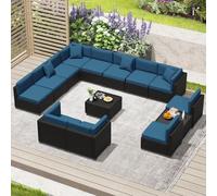 KswyyuwxgqI Set di 14 mobili da giardino modulare con cuscini e divano componibile per esterni, in rattan sintetico, adatto a tutte le condizioni atmosferiche, tavolino incluso per terrazza da
