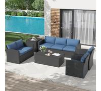 KswyyuwxgqI Set di 7 mobili da esterno con scatole portaoggetti e copertura, divano componibile in vimini sintetico, per tutte le stagioni, per terrazza, cortile, giardino