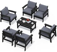 KswyyuwxgqI Set di mobili da giardino componibile da 7 pezzi, divano componibile con struttura simile al legno, per tutte le stagioni, divano con cuscini per terrazza, cortile, giardino, salotto