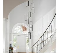 ksxnkhk Accessori per Orologi, avvolgitore a LED, Scale per Foyer, Grande, Alto, Regolabile, lampadario Rettangolare Nero, Lampada a Sospensione