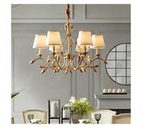 ksxnkhk Lampadari di Lusso retrò Americani in Rame Dorato, per Soggiorno, Sala da Pranzo, Camera da Letto, lampade a Sospensione, paralumi in Tessuto, lampade Decorative a LED, per Camera