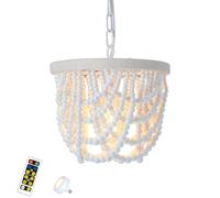 ksxnkhk Lampadari Lampadario con Perline, Lampadari con Perline in Legno di Boemia, Lampadario da Fattoria con Lampadina e Telecomando, Mini lampadario con Finitura Bianca, per Sala da Pra