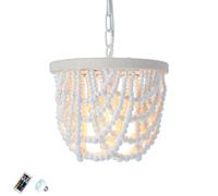 ksxnkhk Lampadari Lampadario con Perline, Lampadari con Perline in Legno di Boemia, Lampadario da Fattoria con Lampadina e Telecomando, Mini lampadario con Finitura Bianca, per Sala da Pra