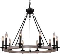 ksxnkhk Lampadario a 10 luci con Finitura in Rovere, Stile Fattoria, con Ruote di carro - Lampade a Sospensione a LED per Soggiorno e Sala da Pranzo
