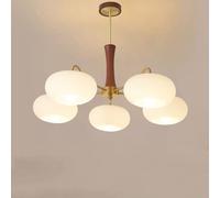 ksxnkhk Lampadario a 3 luci in Ottone Anticato e Vetro lattiginoso, Stile Vintage da Fattoria, Lampada a Sospensione in Legno Moderno di metà secolo, per Camera da Letto e Soggiorno