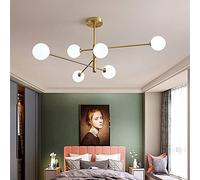 ksxnkhk Lampadario a LED Nordic Industrial a 6 luci - Lampada da soffitto Sputnik a Forma di Molecola di Fagiolo Magico per Camera da Letto, Soggiorno e Ristorante - Oro e Bianco Caldo, Il