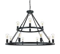 ksxnkhk Lampadario a Ruota di carro Rotondo a 12 Teste, lampadario Decorativo a 2 Livelli in Stile Rustico per Tavolo da Pranzo, Isola della Cucina, 90 cm
