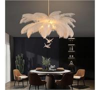 ksxnkhk Lampadario a Sospensione a soffitto a 3 luci LED in Alluminio Compatibile con Soggiorno, cameretta delle Ragazze, lampadario in Piume Bianco, Grande lampadario in Piume di Struzzo,