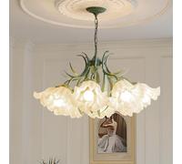 ksxnkhk Lampadario in Pizzo di Vetro Floreale, Grande lampadario Rotondo per Sala da Pranzo sopra Il Tavolo, Lampada a Sospensione Verde Fattoria, Lampada da soffitto Moderna nordica per c