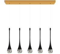 ksxnkhk Lampadario Moderno a LED in Cristallo con Gocce di Pioggia, dimmerabile, Altezza Regolabile, Adatto per Camera da Letto, Scale, Soggiorno, soffitta (Nero, 5 Teste)