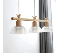 ksxnkhk Lampadario Moderno in Stile Fattoria a 3 luci in Vetro lineare, Lampada a Sospensione in Legno Rustico, Stile Nordico in Vetro Bianco Latte a Coste, Lampada da soffitto Antica Vint