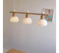 ksxnkhk Lampadario Moderno in Stile Fattoria a 3 luci in Vetro lineare, Lampada a Sospensione in Legno Rustico, Stile Nordico in Vetro Bianco Latte a Coste, Lampada da soffitto Antica Vint