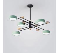 ksxnkhk Lampadario Moderno Sputnik a 6 luci in Stile Industriale Grigio e Verde in Stile Nordico, Lampada a Sospensione in Legno dimmerabile a 8 LED per Cucina, Sala da Pranzo, Soggiorno,