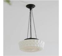 ksxnkhk Lampadario Rotondo Compatibile con la Sala da Pranzo - Grande Lampada a Sospensione in Vetro opalino, Lampada da soffitto sospesa in Stile Vintage Schoolhouse Nero Bianco, per sogg