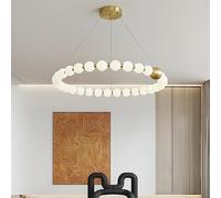 ksxnkhk Lampadario Rotondo Grande in Stile Moderno di metà secolo per Tavolo da Pranzo, lampadario a Sospensione a LED in Rame da 30/40 W, lampadario a Forma di Bolla, Bianco Latte, Oro,