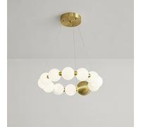 ksxnkhk Lampadario Rotondo Grande in Stile Moderno di metà secolo per Tavolo da Pranzo, lampadario a Sospensione a LED in Rame da 30/40 W, lampadario a Forma di Bolla, Bianco Latte, Oro,