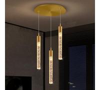 ksxnkhk Mini lampadario in Cristallo Dorato con LED Integrato per Isola Cucina, Set di 3 apparecchi di Illuminazione a Sospensione con Telecomando, lampadario Moderno per l'arredamento del