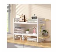 ksxnkhk Schreibtischaufsatz, Eckregal für den Schreibtisch, Organizer - platzsparendes Lagerregal aus Holz, modernes Ausstellungsregal für Home Office, Arbeitszimmer, einfache Montage (Wei