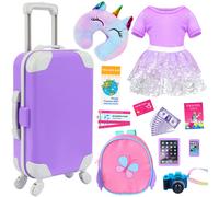KT Fancy 23 pezzi di accessori per bambole da 18 pollici, valigia da viaggio, set da gioco per bambole da 18 pollici, marsupio da viaggio, occhia
