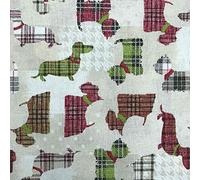 Kt KILOtela - Tessuto Arredo Stampato al Metro, Rivestire, Foderare, Divani, Tavolo, Sedia, Letto, Tende, Cuscini, Borse, Portafogli, 280 cm Altezza, Prezzo per 50 cm, Cani, Rossi, Verde